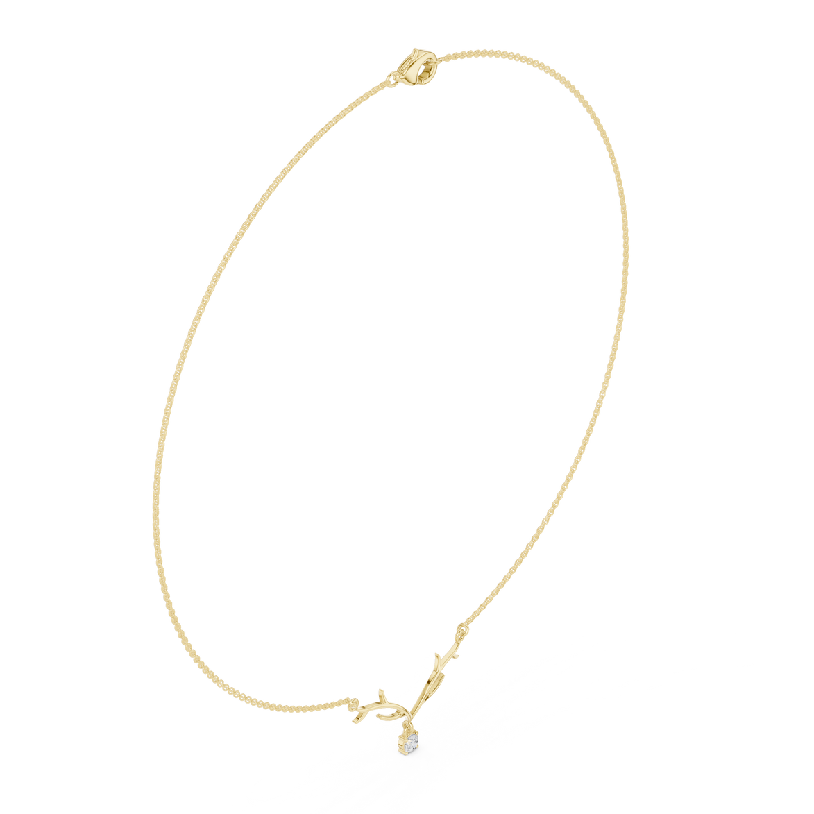 Round diamond antler necklace with nature inspired pendant design