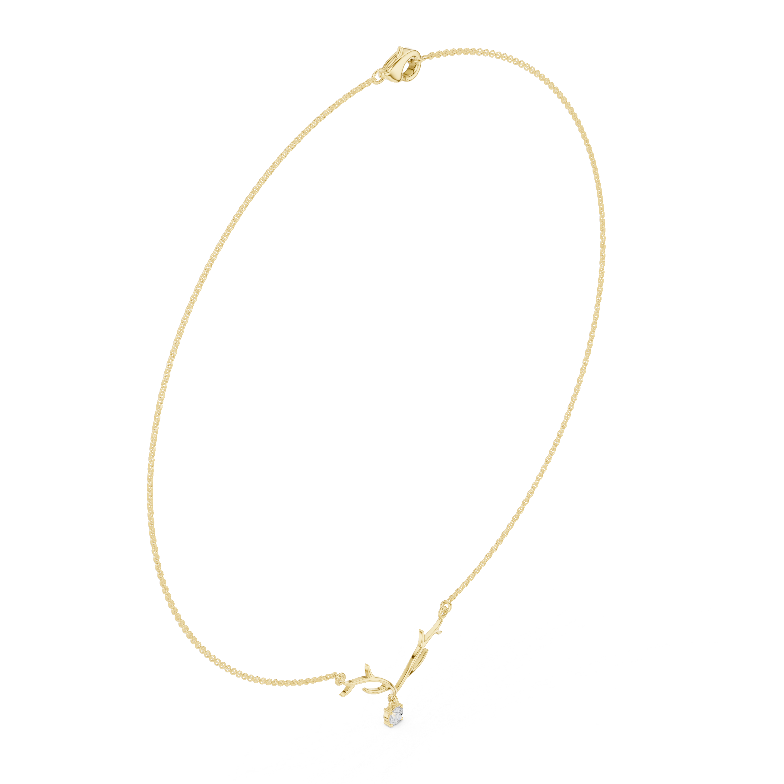Round diamond antler necklace with nature inspired pendant design