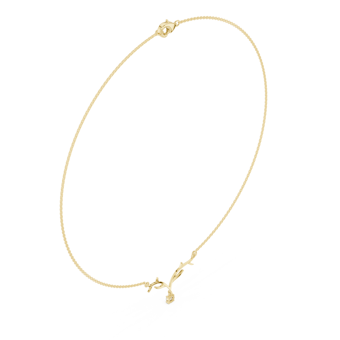 Round diamond antler necklace with nature inspired pendant design