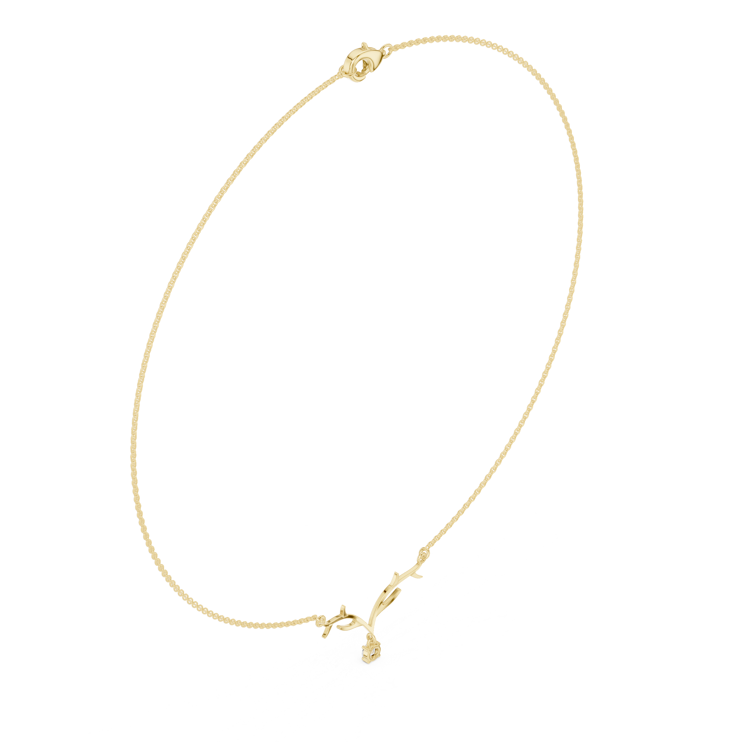 Round diamond antler necklace with nature inspired pendant design