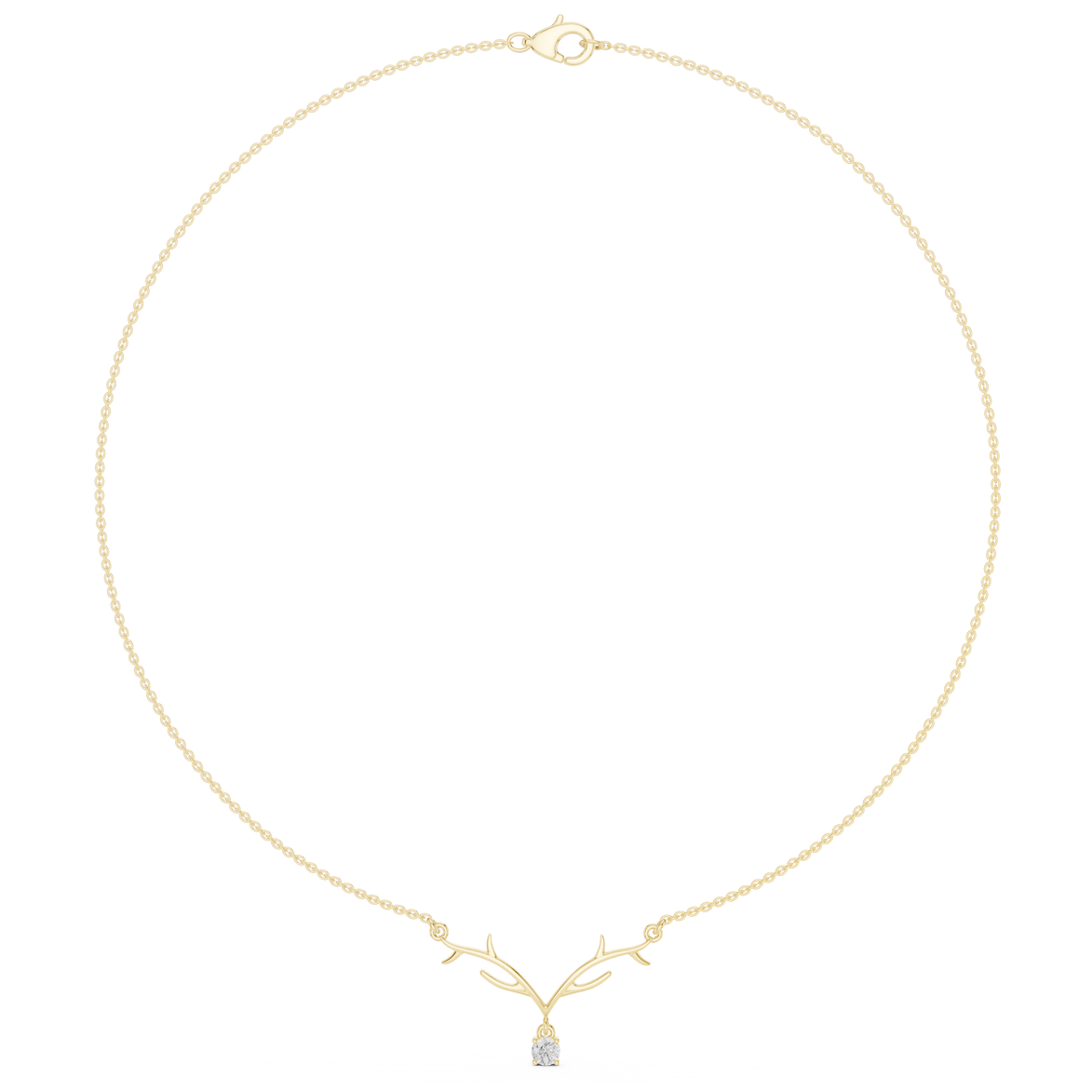 Round diamond antler necklace with nature inspired pendant design