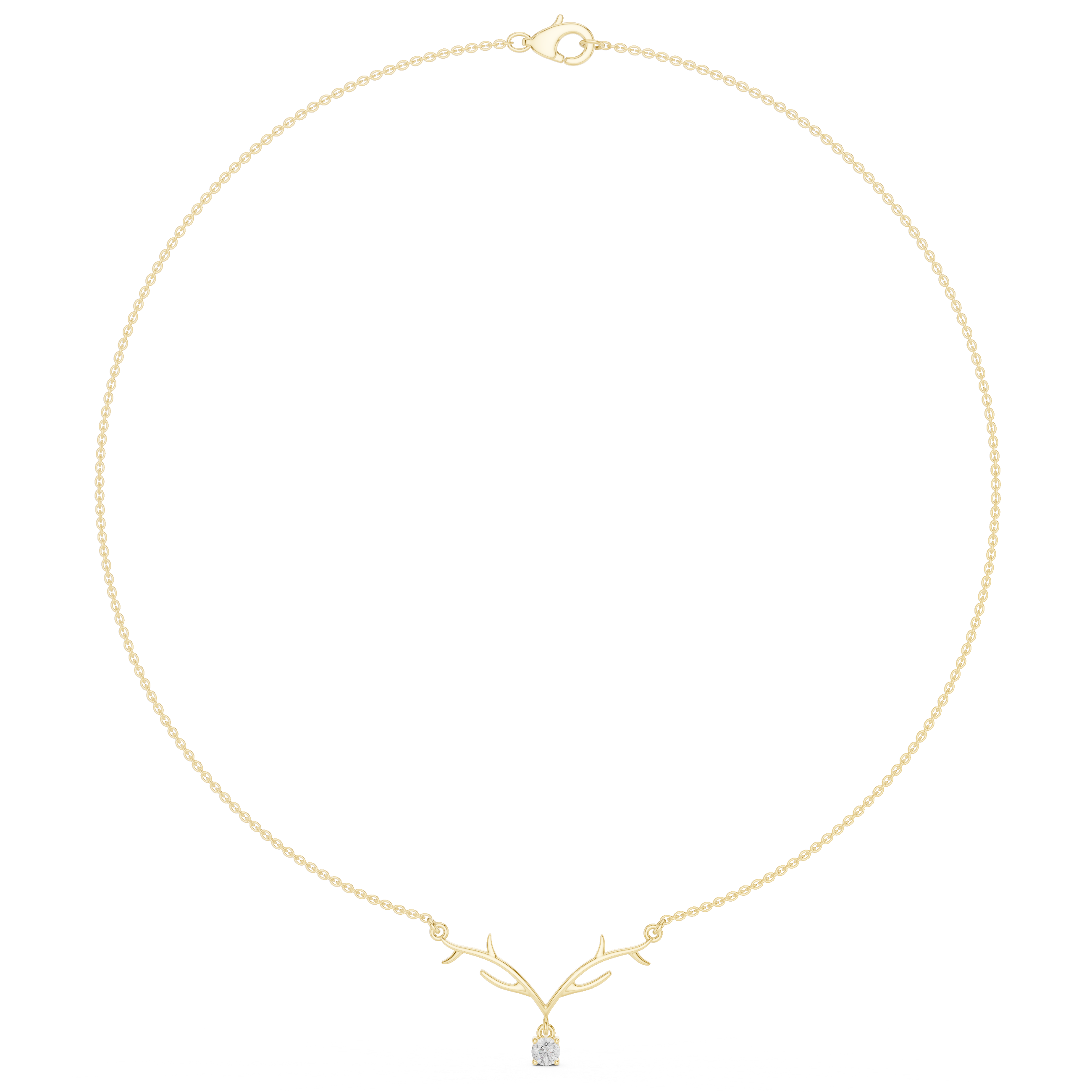 Round diamond antler necklace with nature inspired pendant design