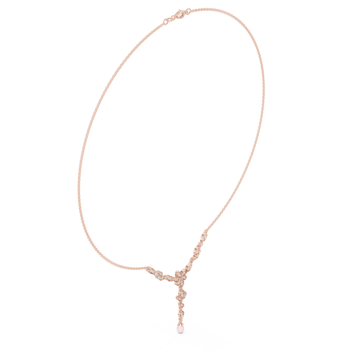 Diamond floral drop necklace with leaf motif pendant design