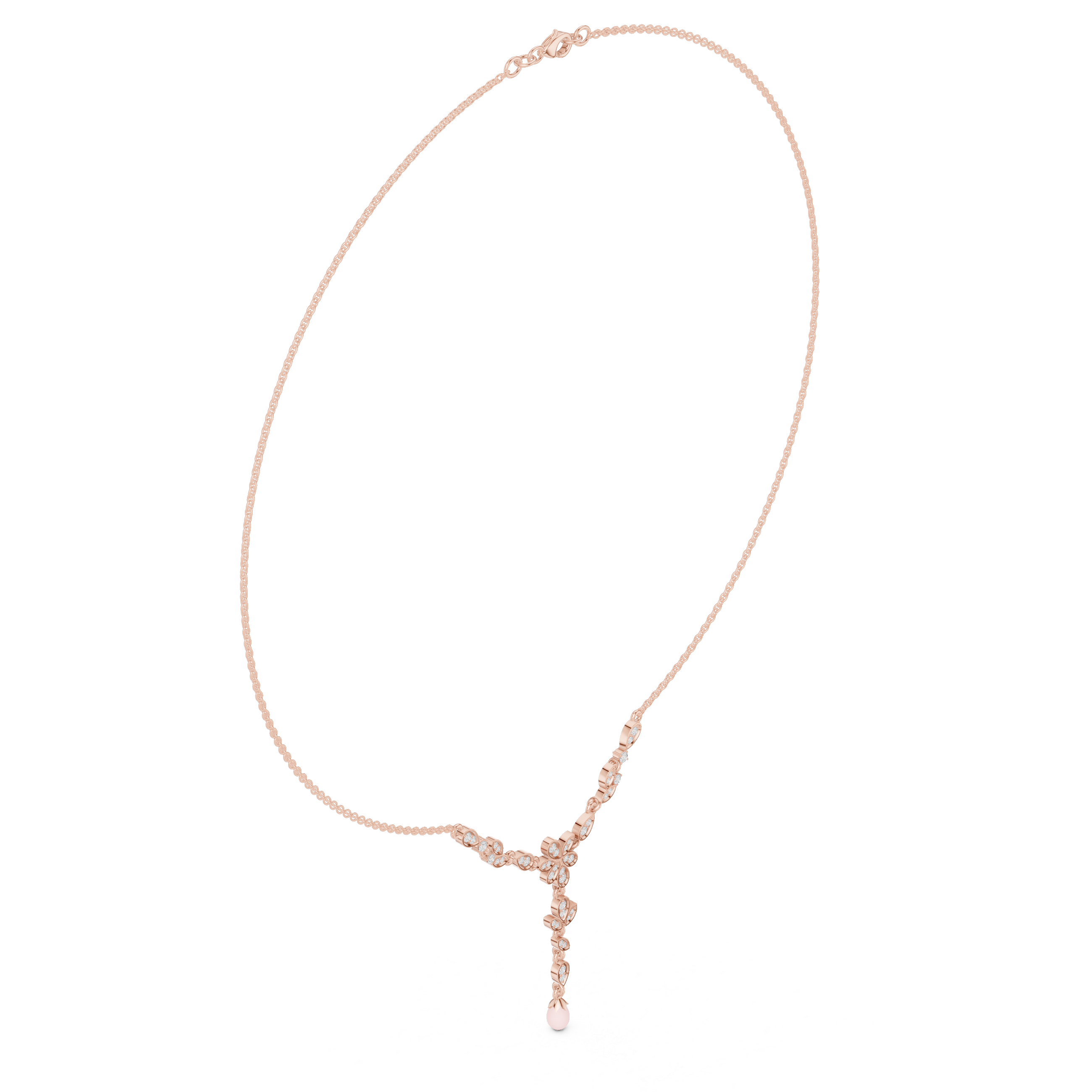 Diamond floral drop necklace with leaf motif pendant design