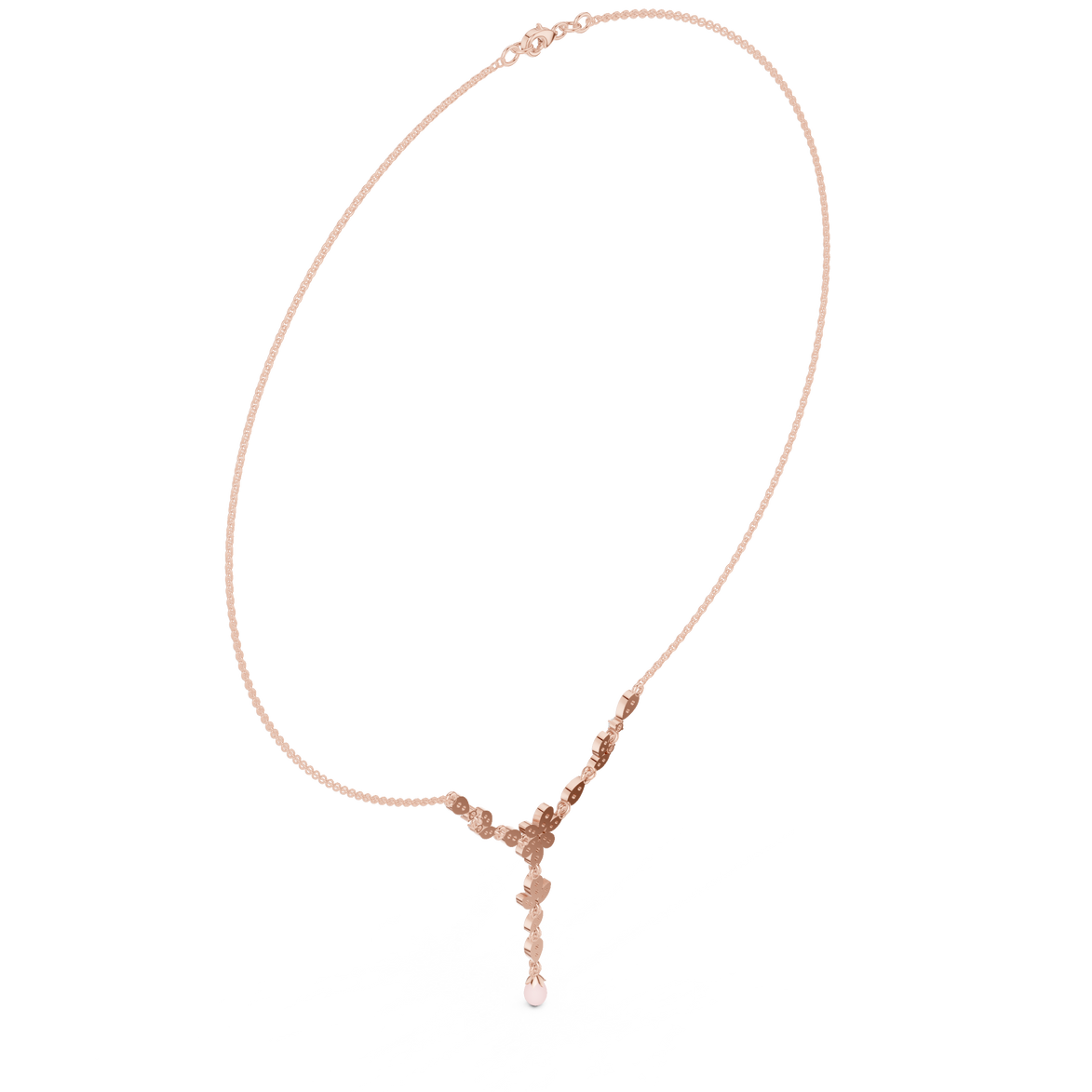 Diamond floral drop necklace with leaf motif pendant design