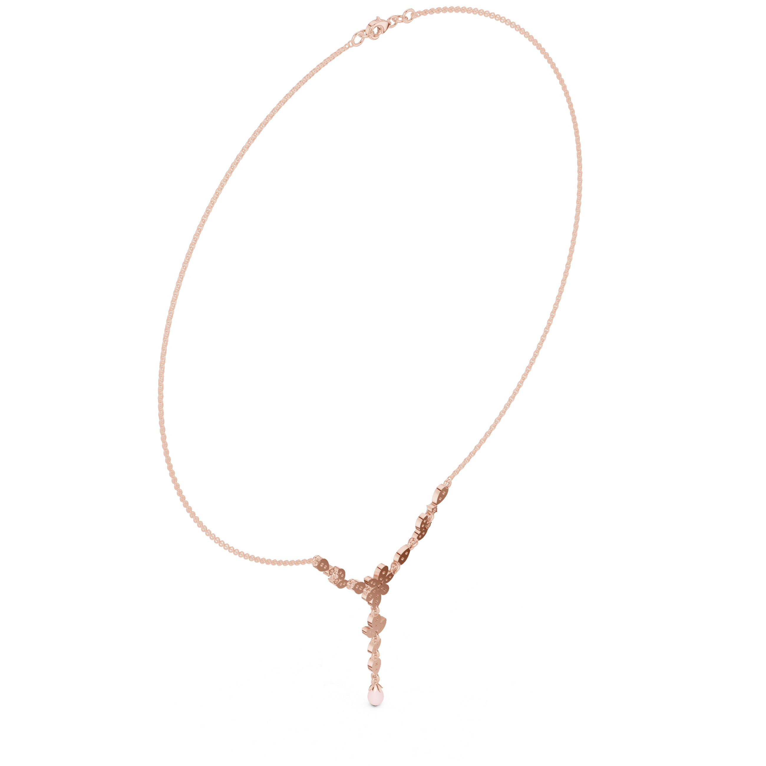 Diamond floral drop necklace with leaf motif pendant design