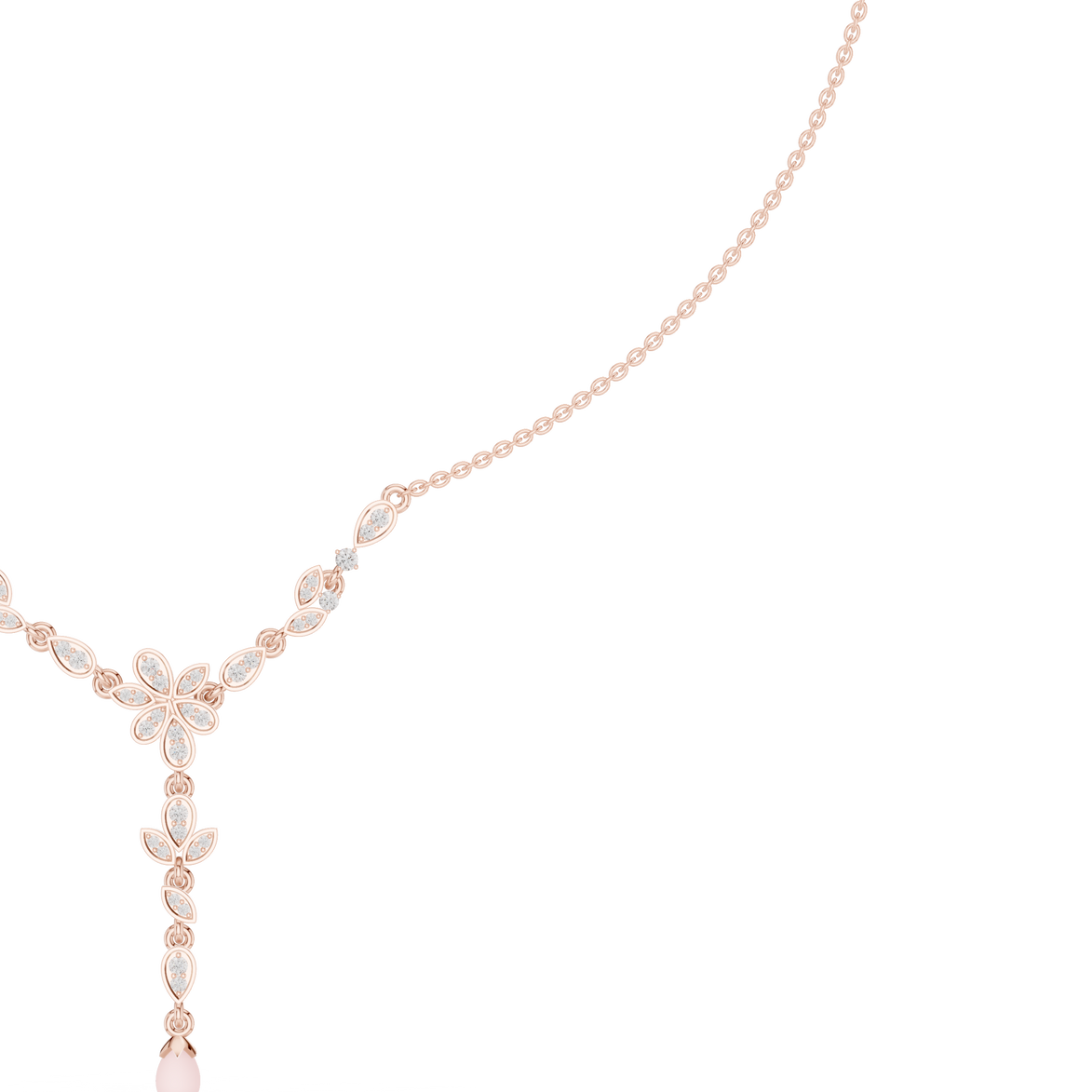 Diamond floral drop necklace with leaf motif pendant design
