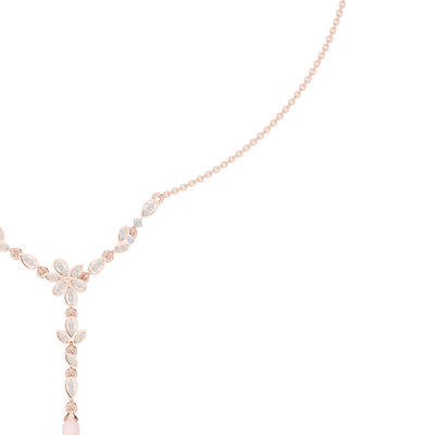 Round diamond floral drop necklace in rose gold