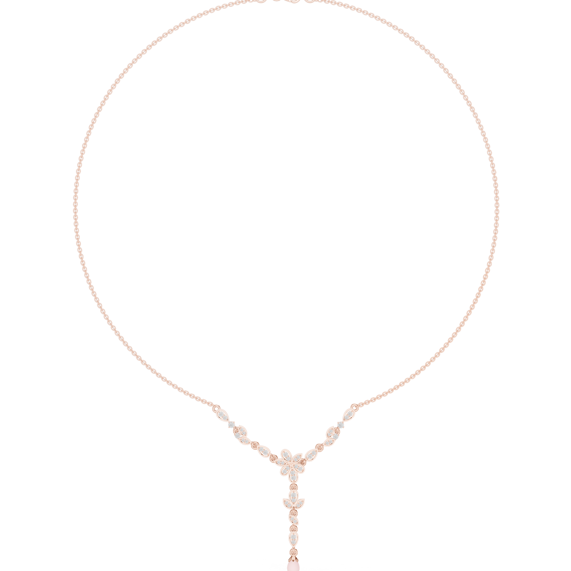 Diamond floral drop necklace with leaf motif pendant design