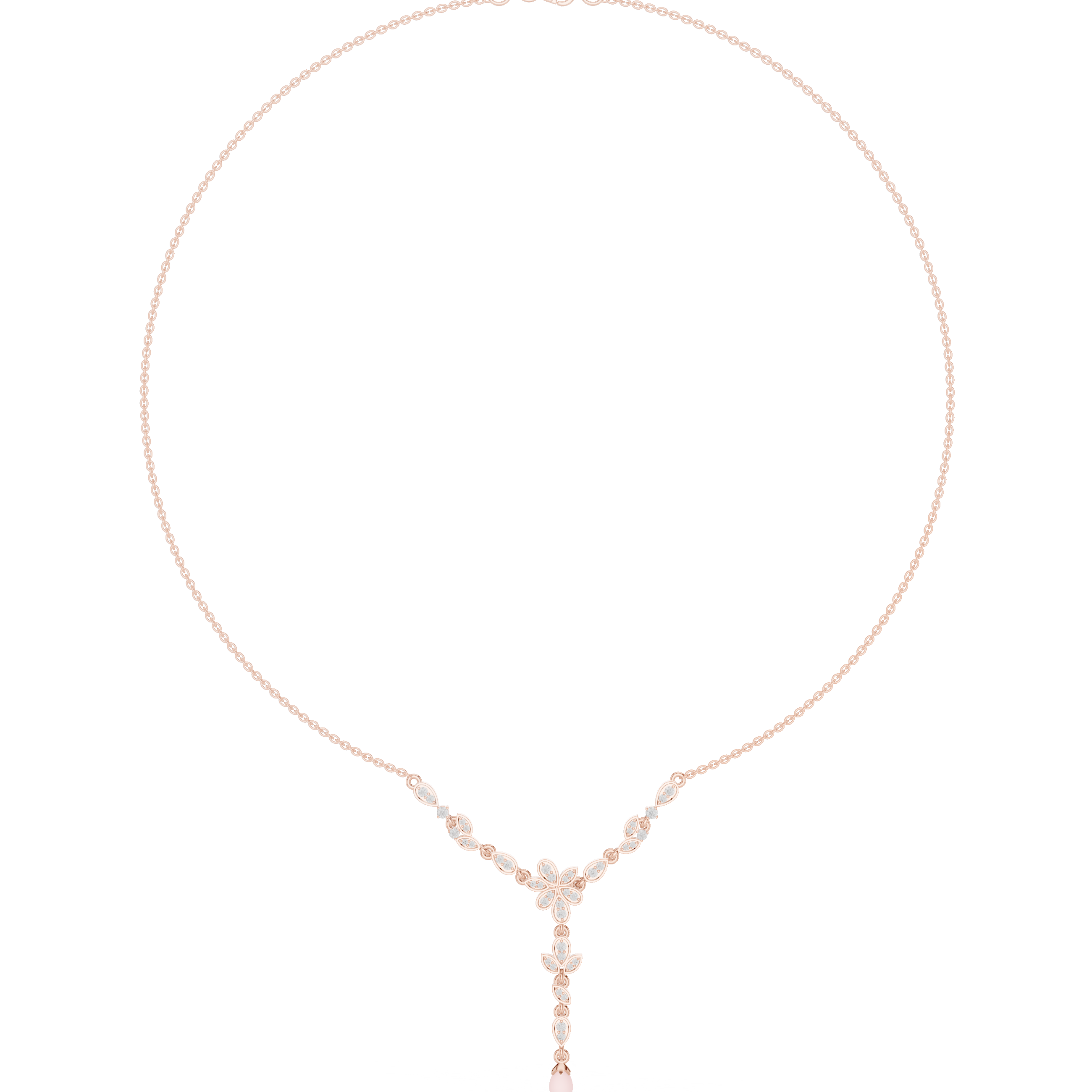 Diamond floral drop necklace with leaf motif pendant design