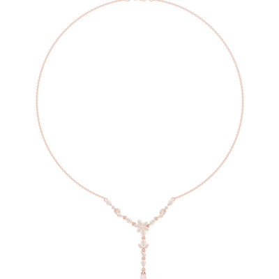 Diamond floral drop necklace with leaf motif pendant design