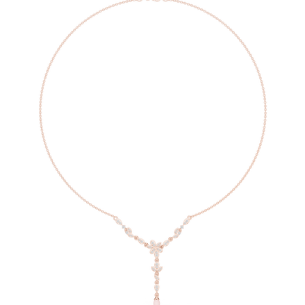 Diamond floral drop necklace with leaf motif pendant design
