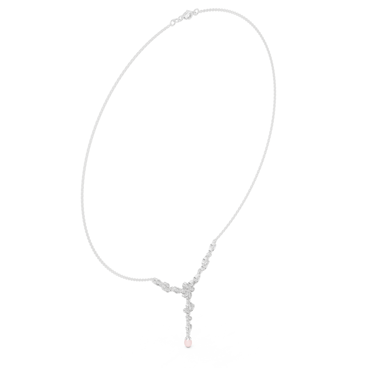 Diamond floral drop necklace with leaf motif pendant design