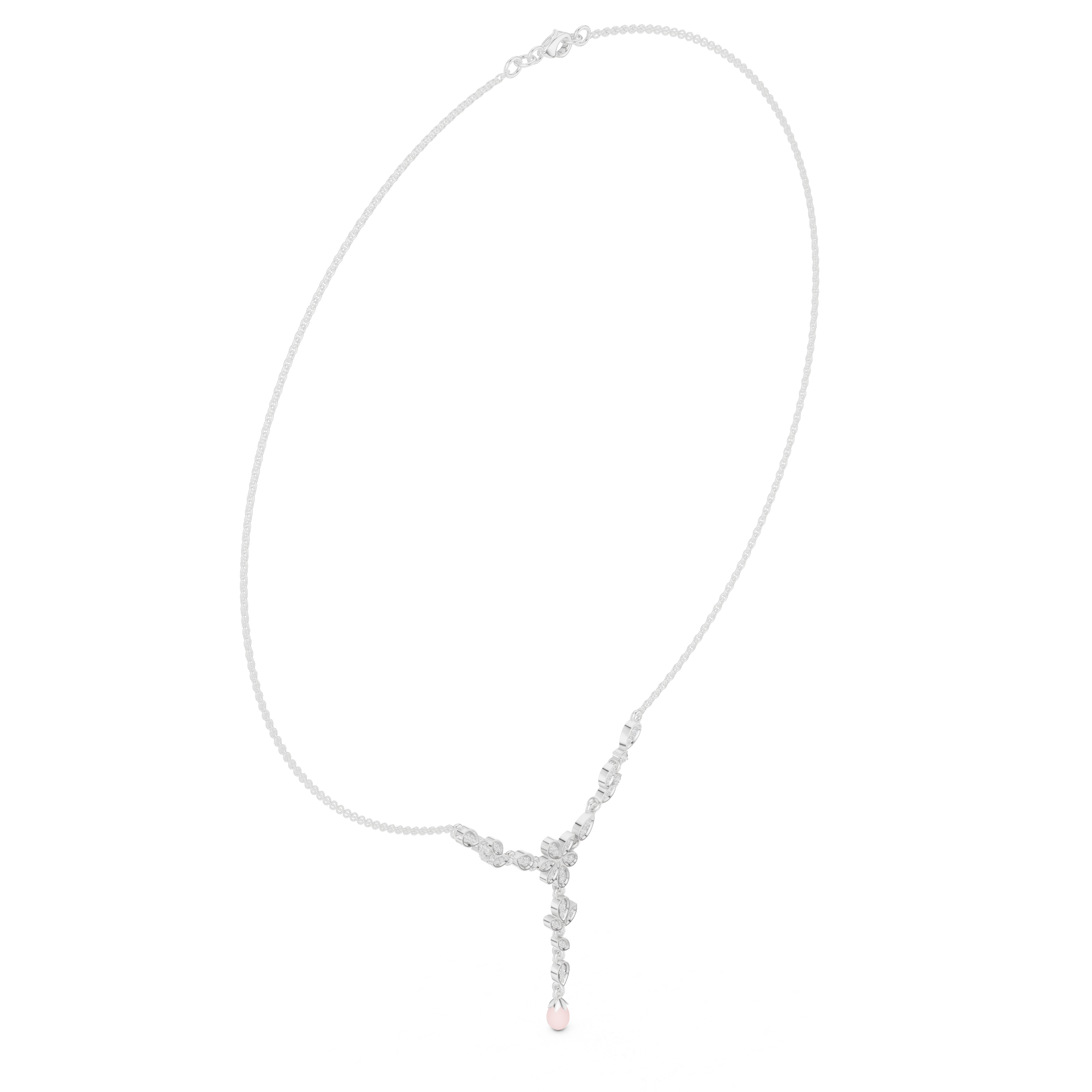 Diamond floral drop necklace with leaf motif pendant design