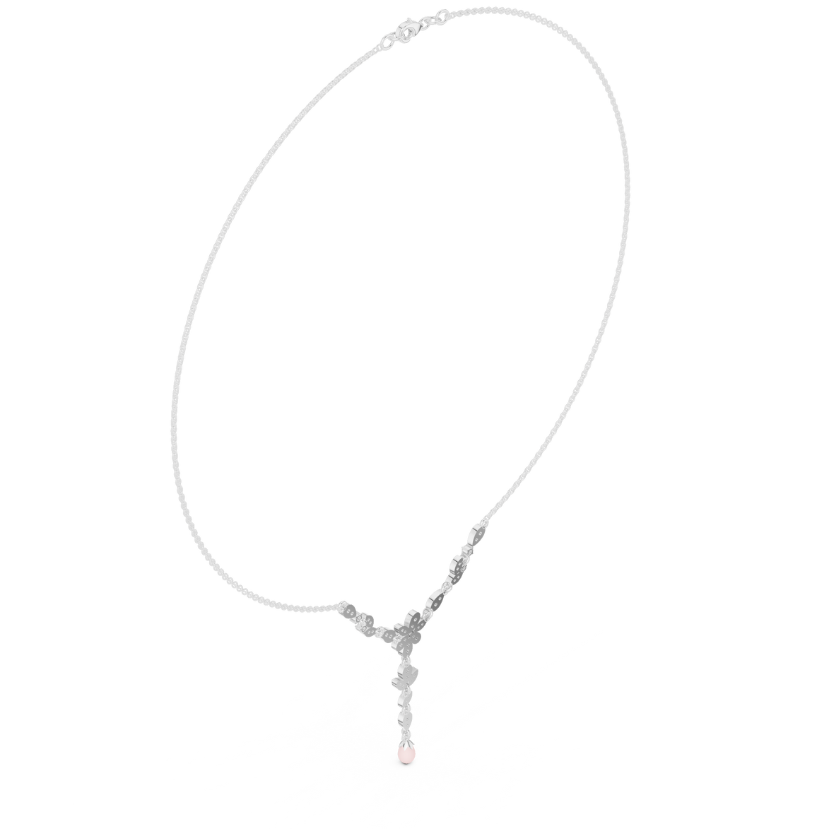 Diamond floral drop necklace with leaf motif pendant design
