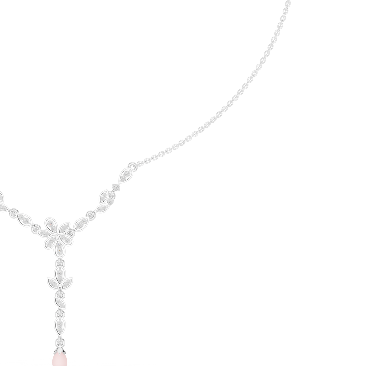 Diamond floral drop necklace with leaf motif pendant design