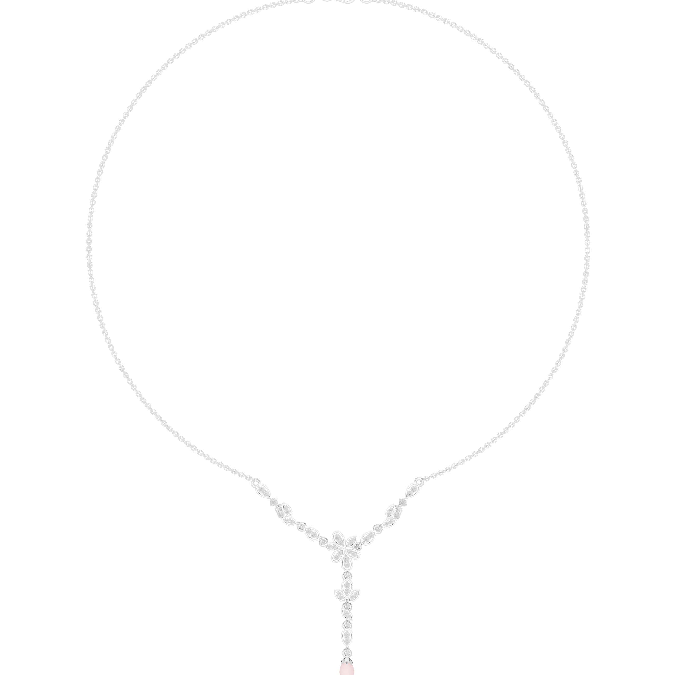 Diamond floral drop necklace with leaf motif pendant design