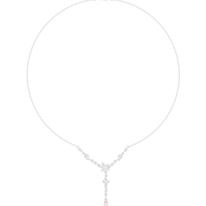 Diamond floral drop necklace with leaf motif pendant design