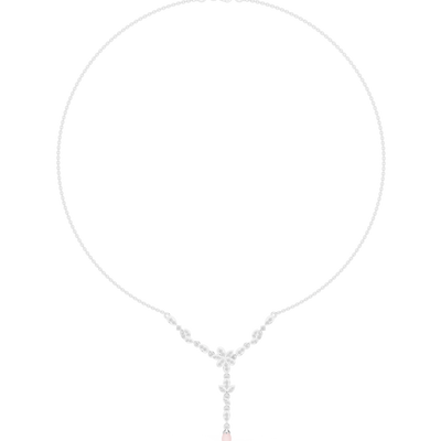 Diamond floral drop necklace with leaf motif pendant design