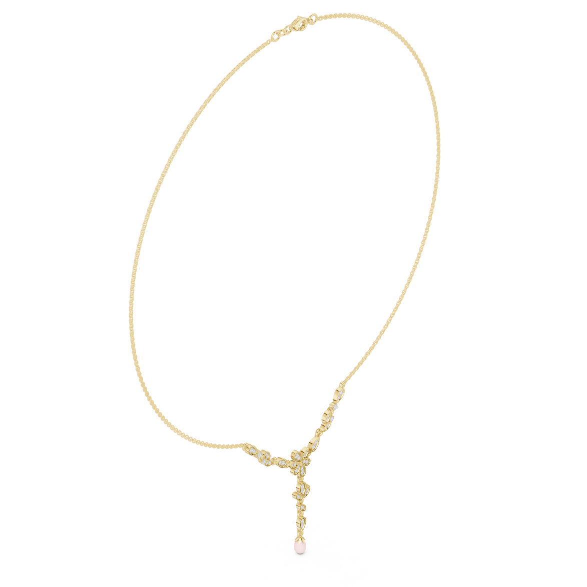 Diamond floral drop necklace with leaf motif pendant design