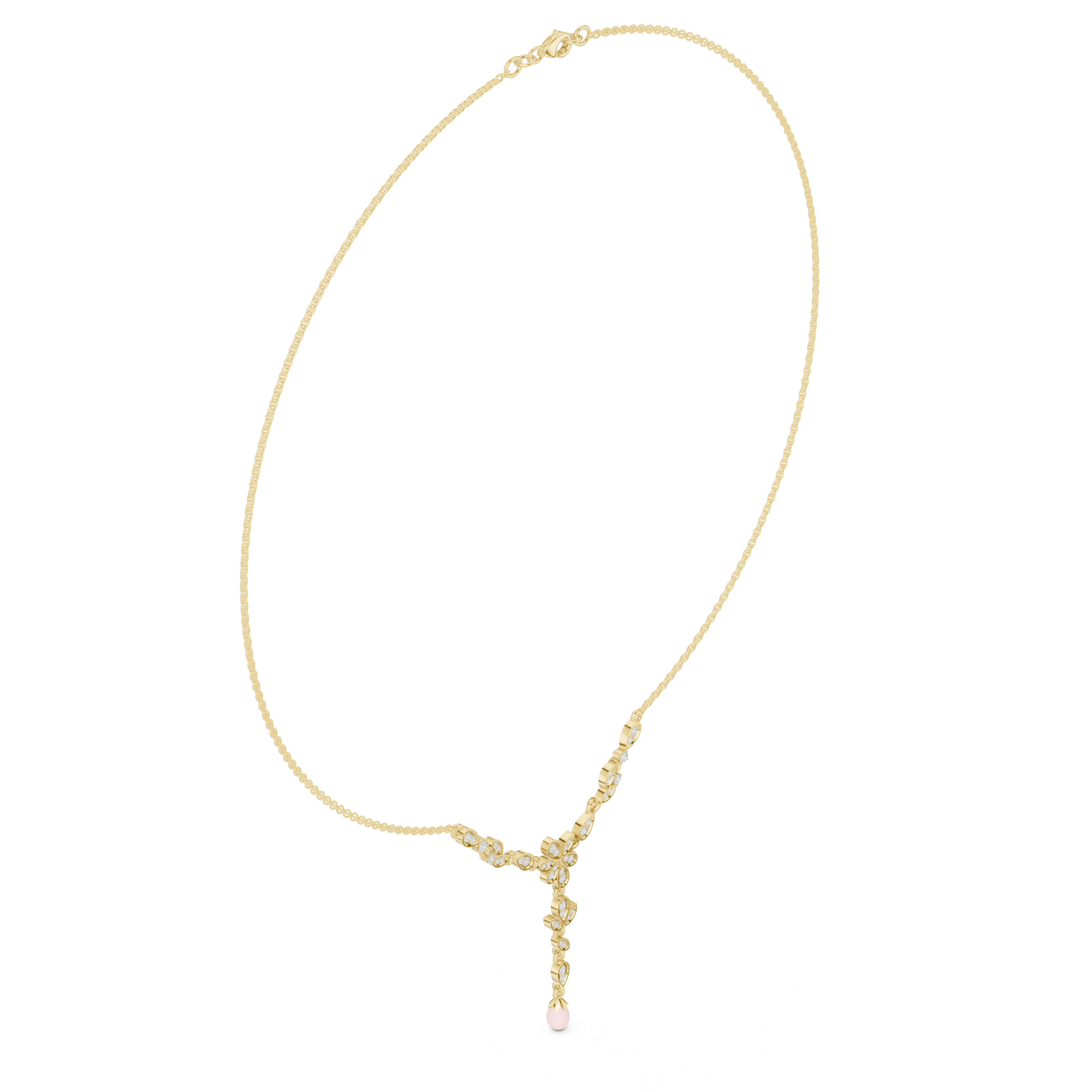 Diamond floral drop necklace with leaf motif pendant design