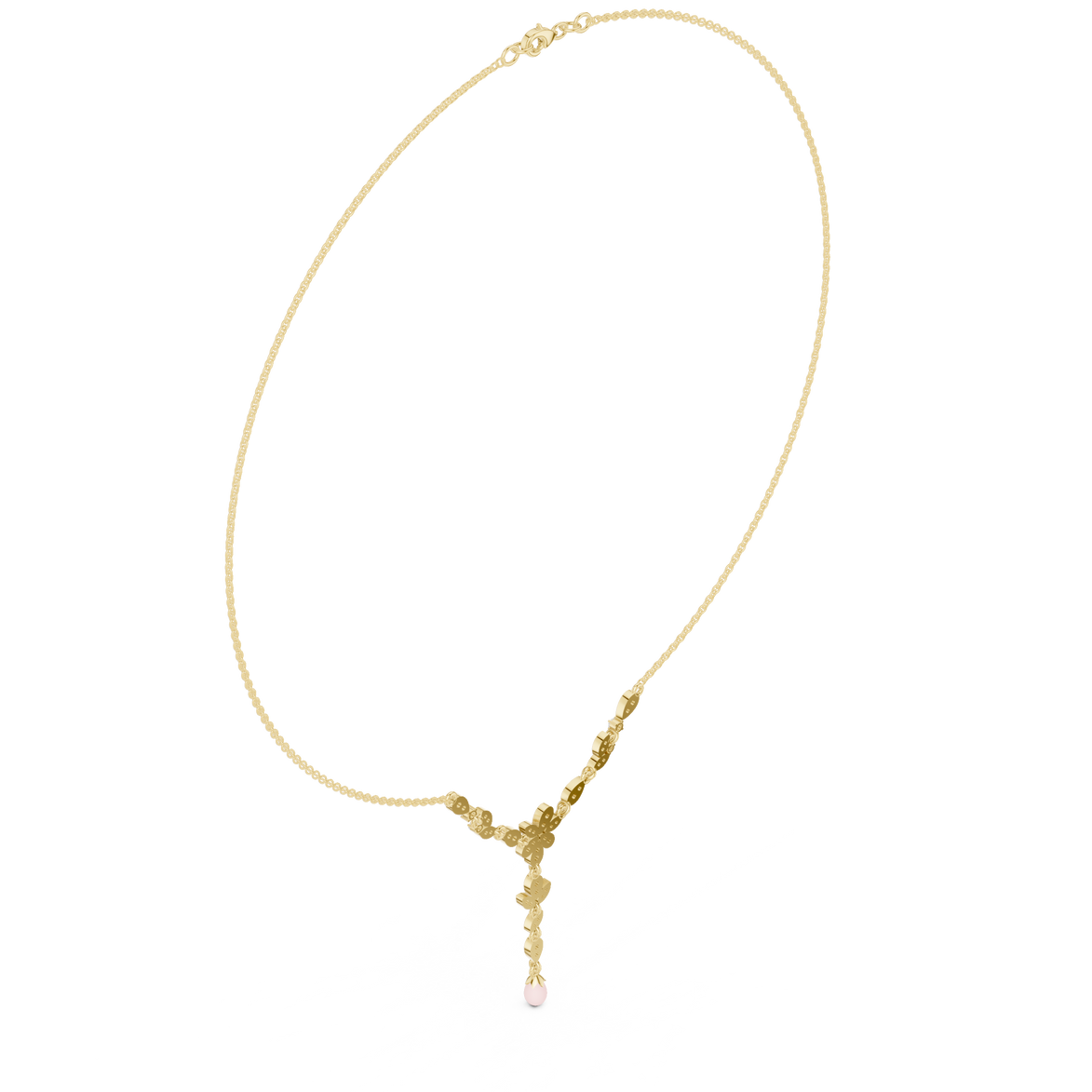 Diamond floral drop necklace with leaf motif pendant design