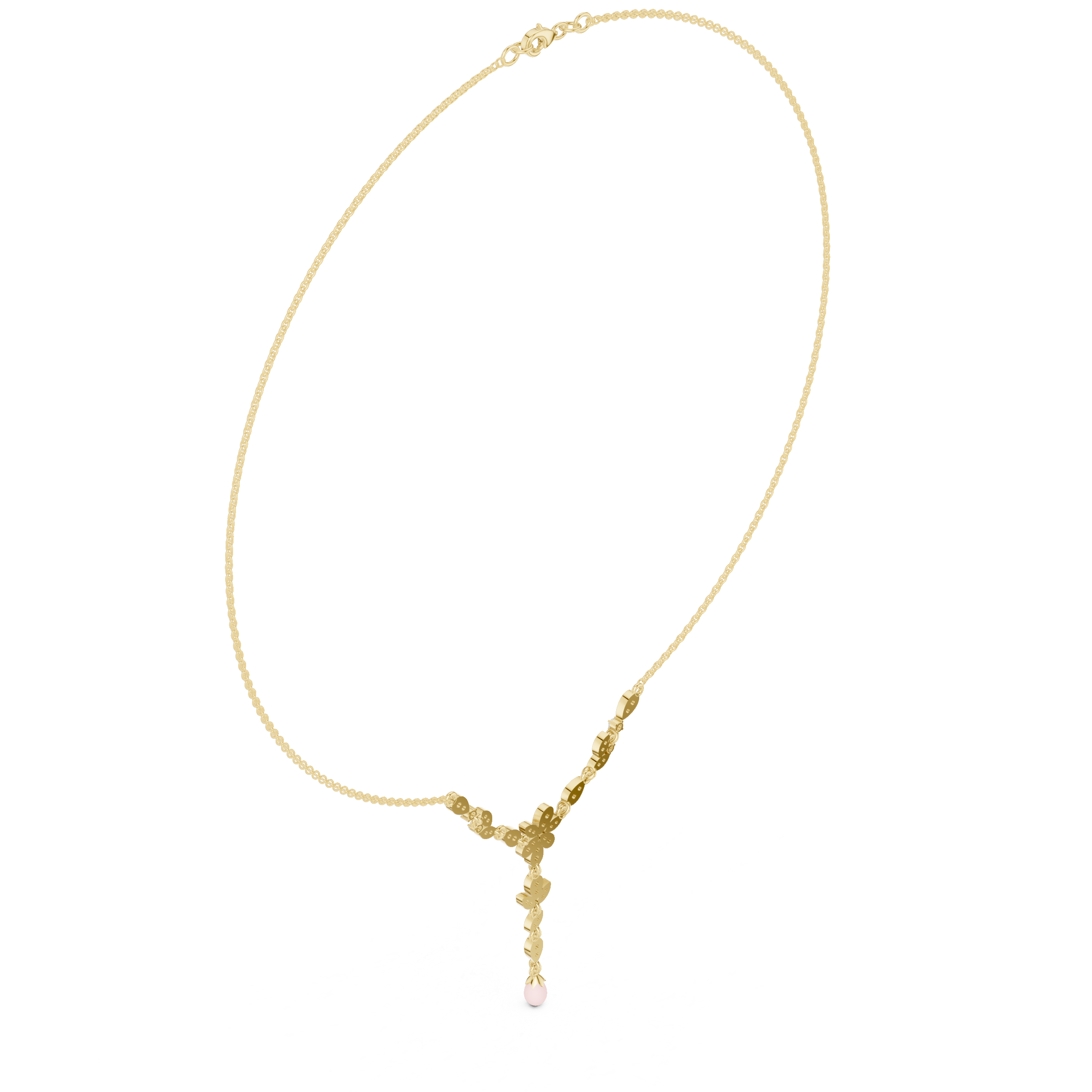 Diamond floral drop necklace with leaf motif pendant design