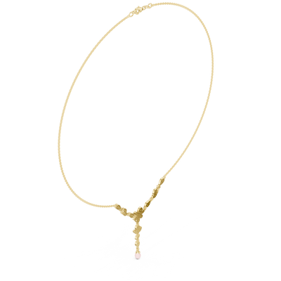 Round diamond floral drop necklace in yellow gold