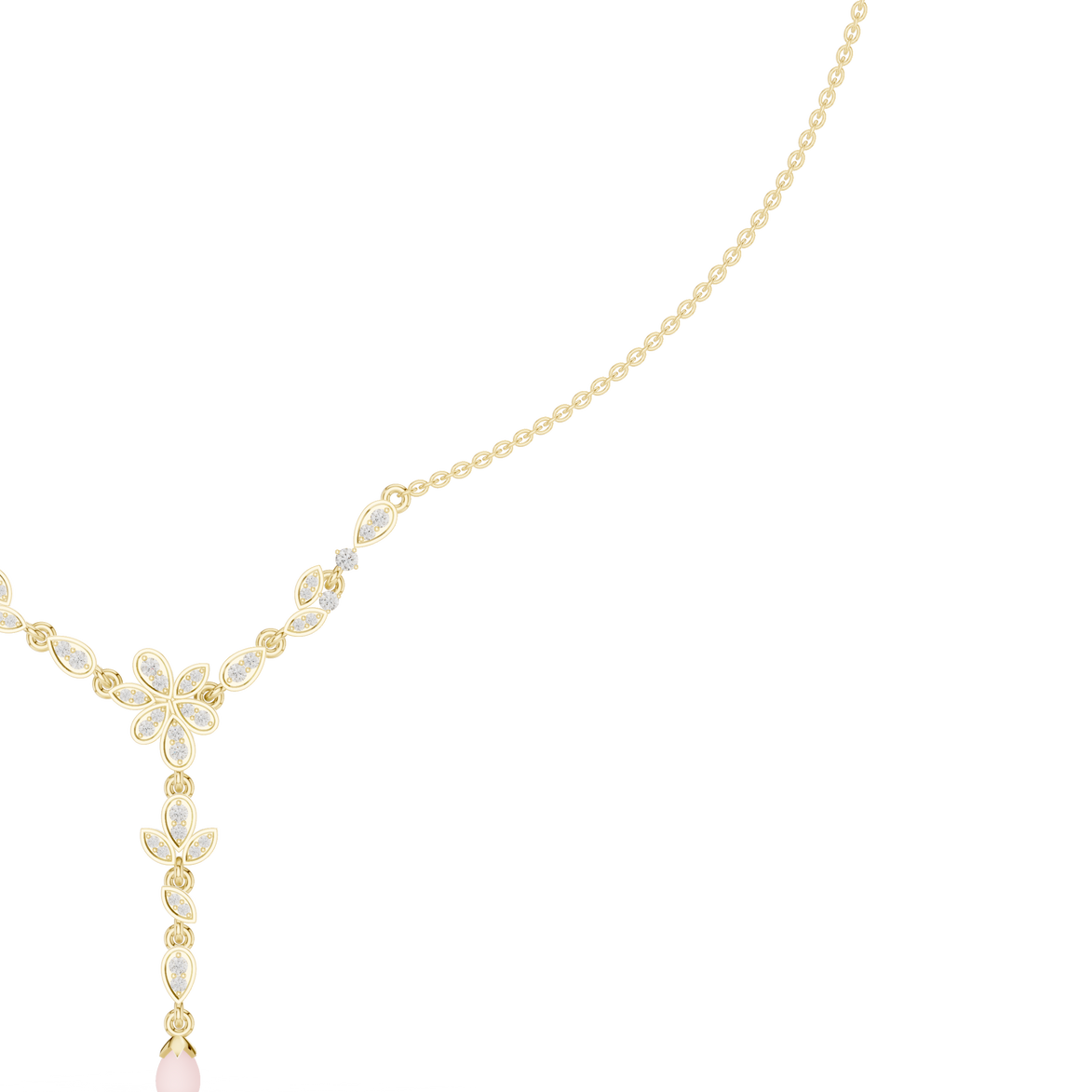 Diamond floral drop necklace with leaf motif pendant design