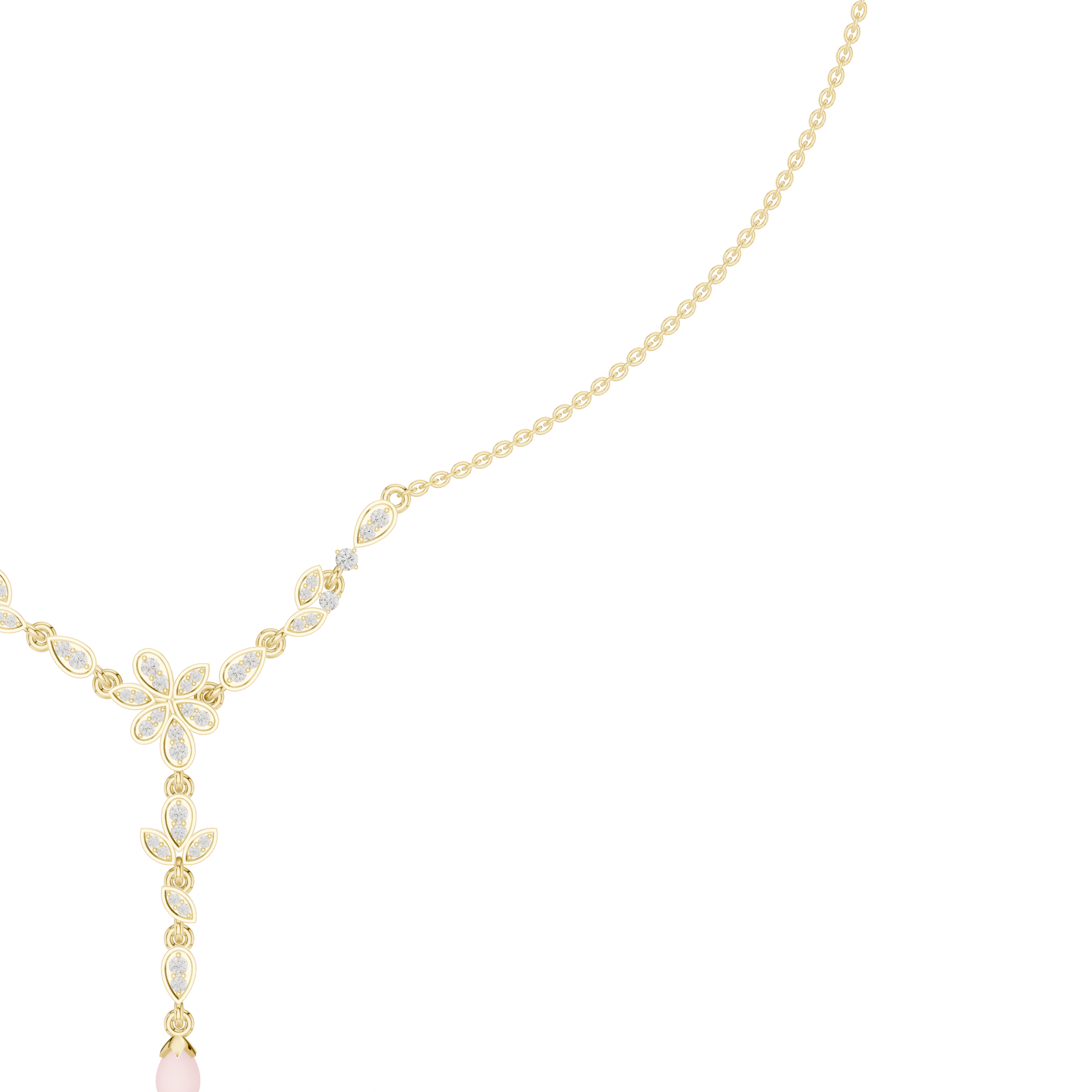 Diamond floral drop necklace with leaf motif pendant design