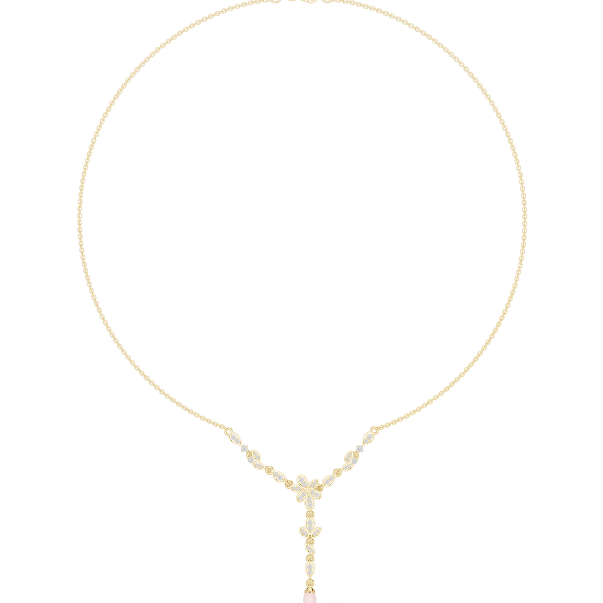 Diamond floral drop necklace with leaf motif pendant design