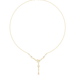 Round diamond floral drop necklace in yellow gold
