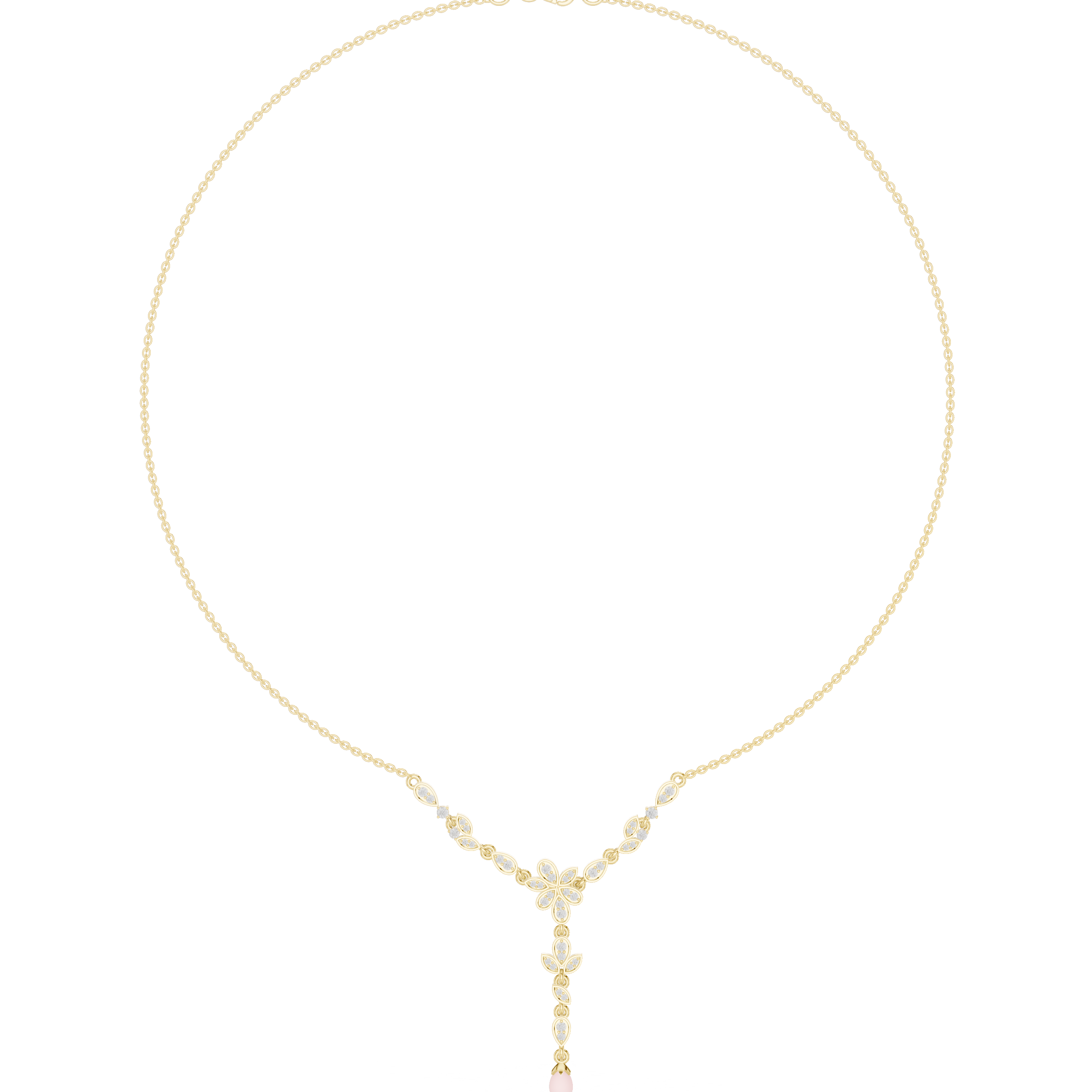 Diamond floral drop necklace with leaf motif pendant design