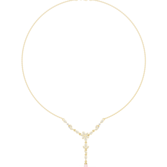 Round diamond floral drop necklace in yellow gold