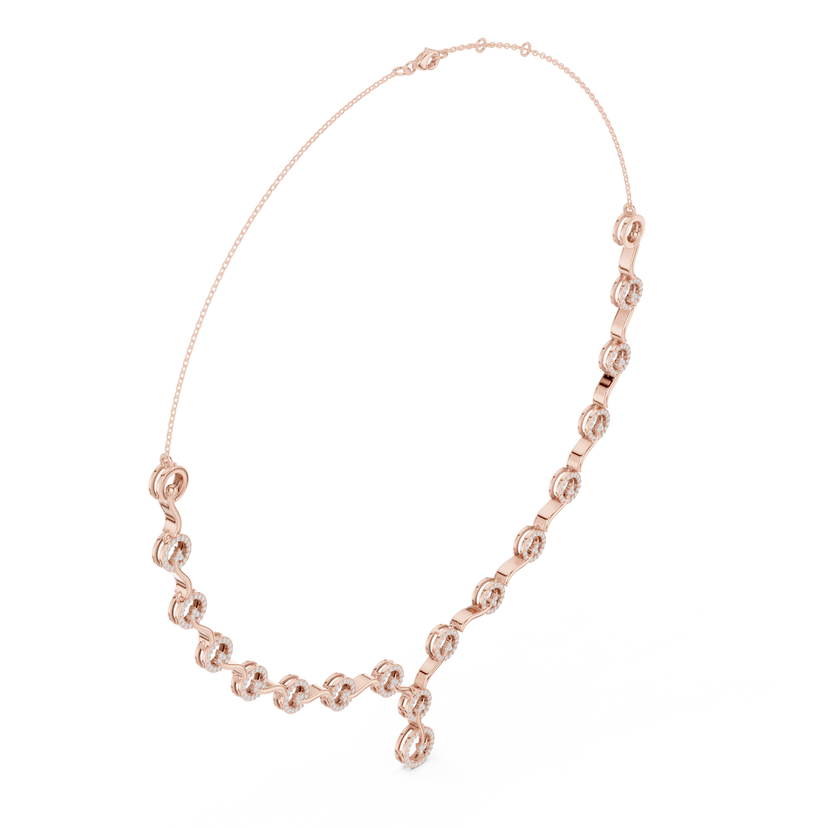 Diamond circle link necklace with flowing wave design