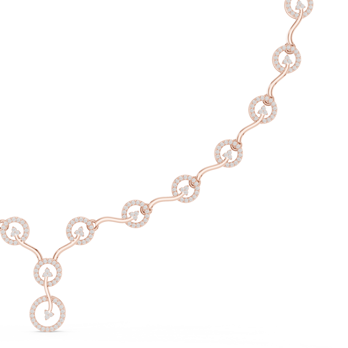 Diamond circle link necklace with flowing wave design