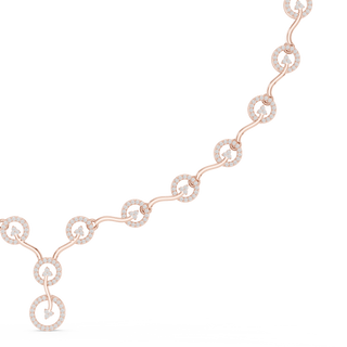 Round diamond pavé link drop necklace in rose gold