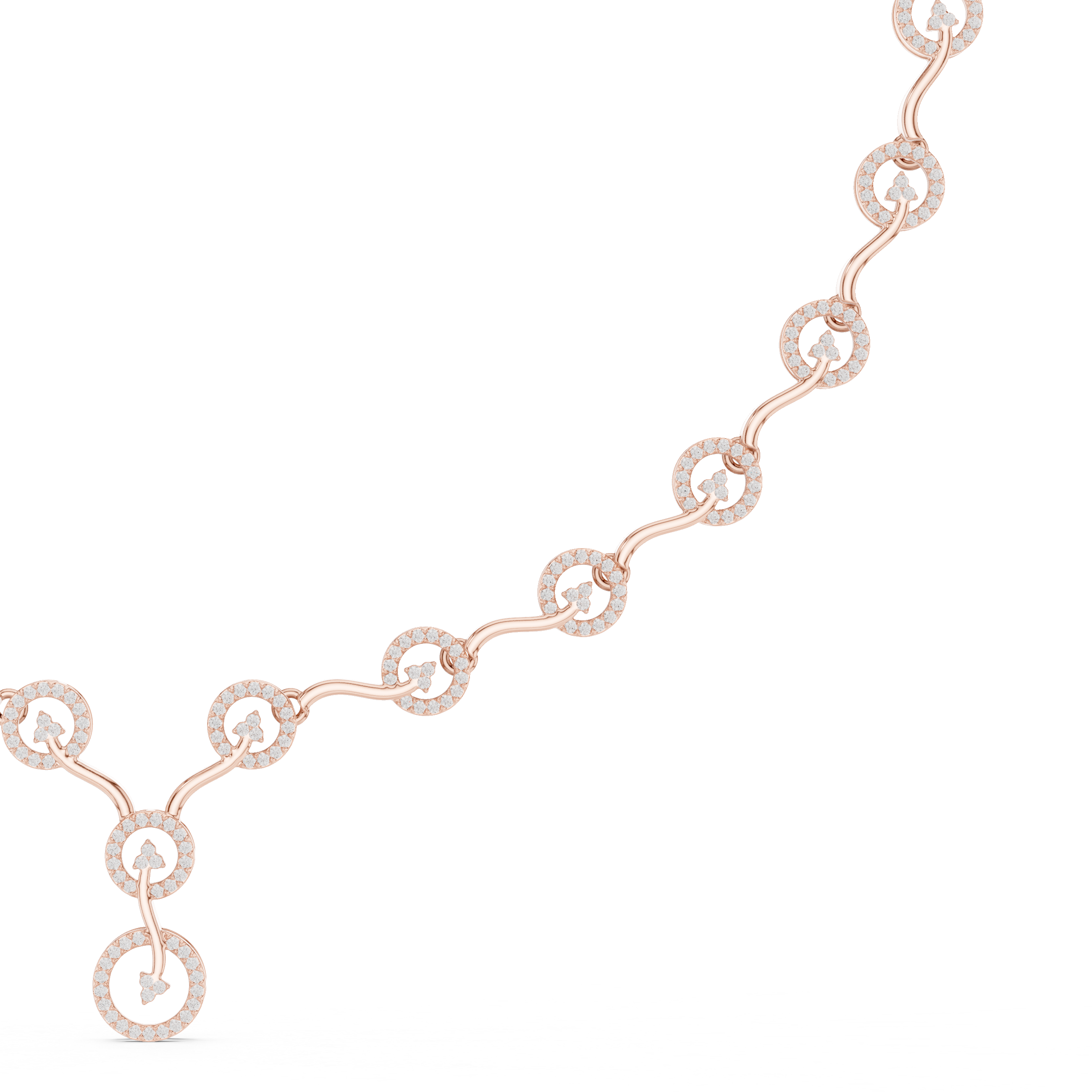 Diamond circle link necklace with flowing wave design
