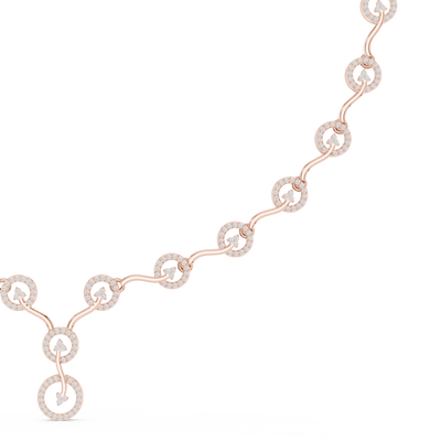 Round diamond pavé link drop necklace in rose gold