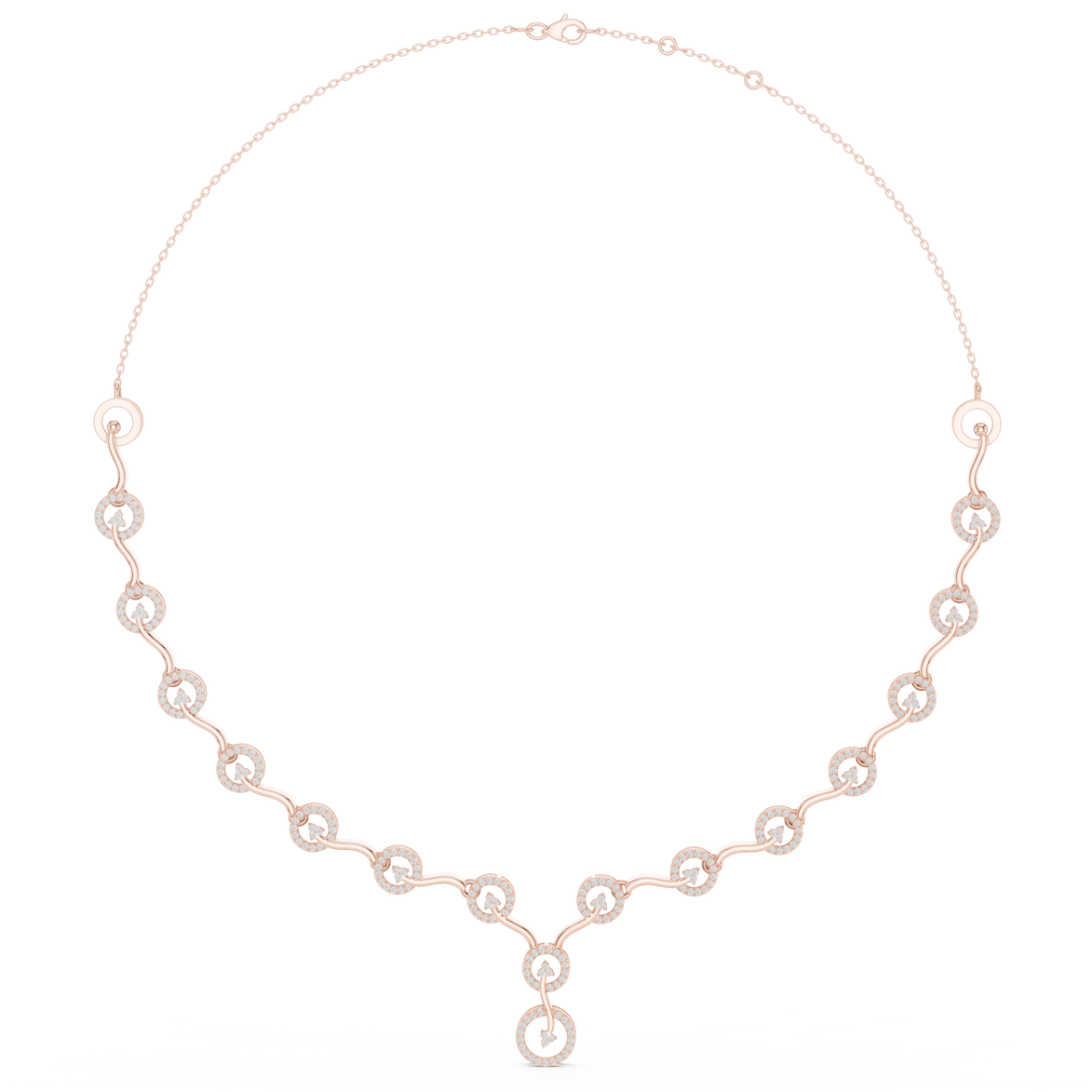 Diamond circle link necklace with flowing wave design