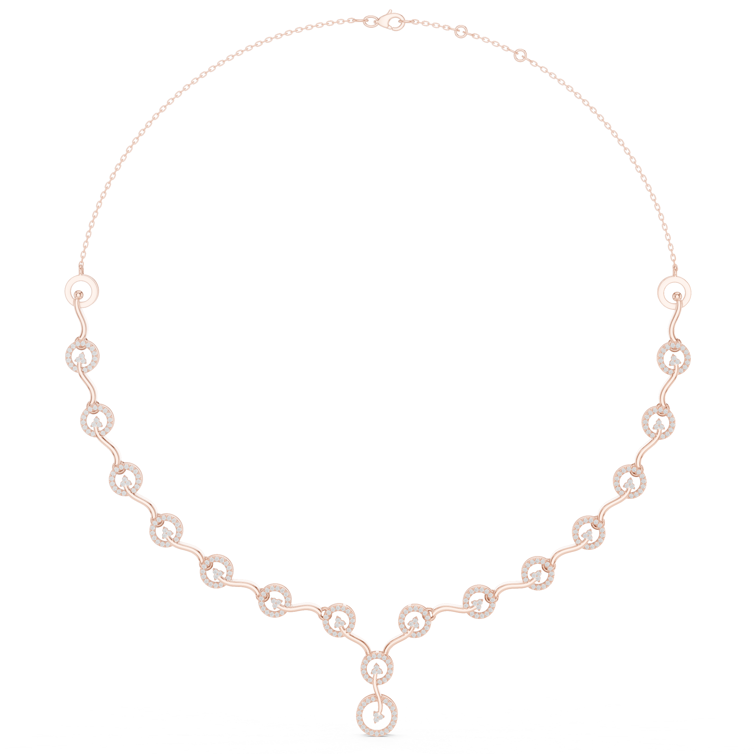 Diamond circle link necklace with flowing wave design