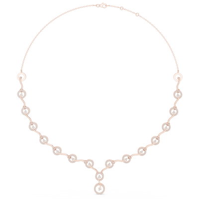 Diamond circle link necklace with flowing wave design