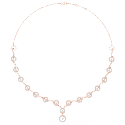 Diamond circle link necklace with flowing wave design
