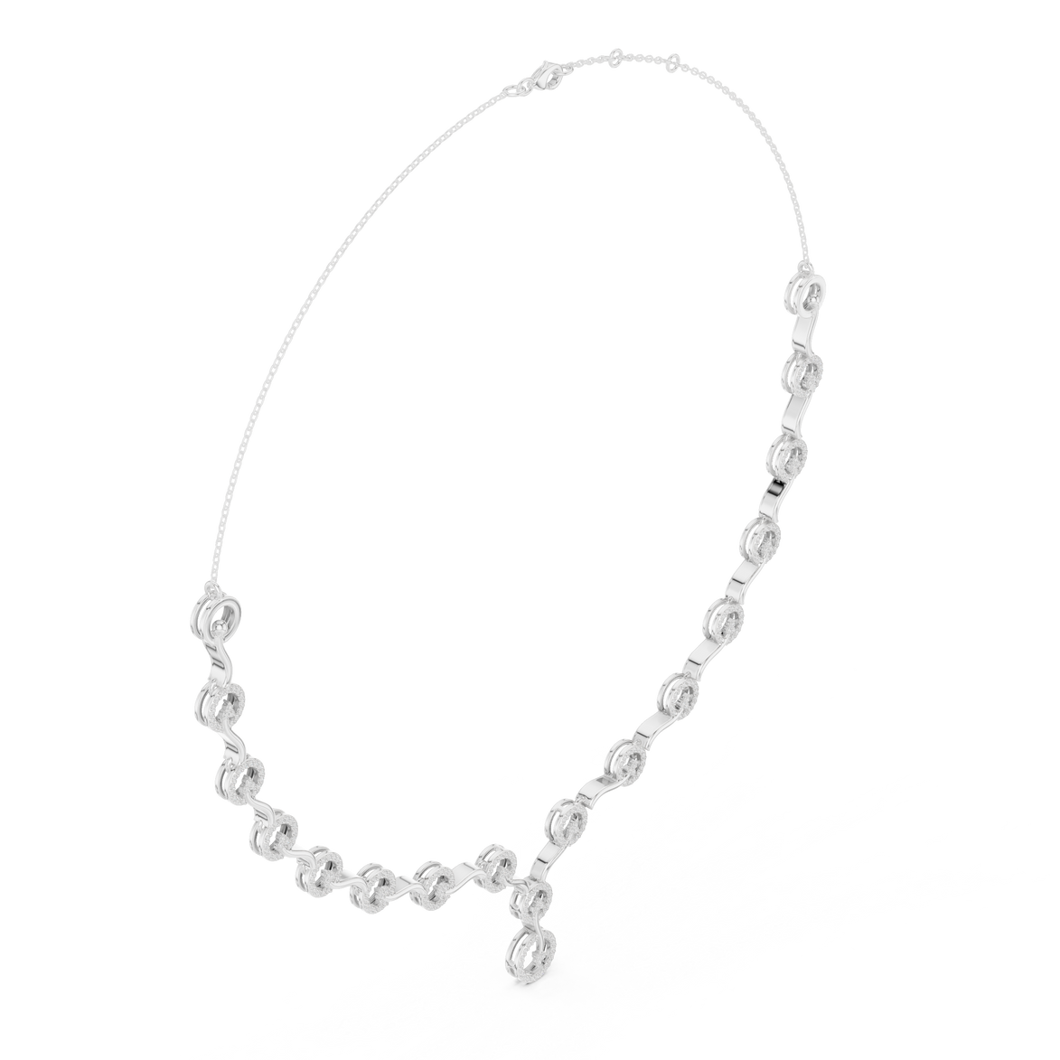 Diamond circle link necklace with flowing wave design