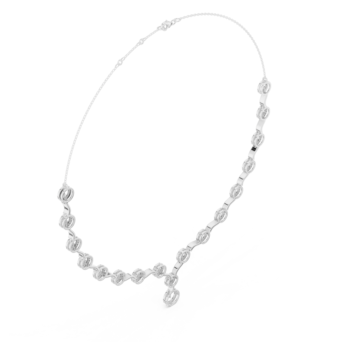 Diamond circle link necklace with flowing wave design