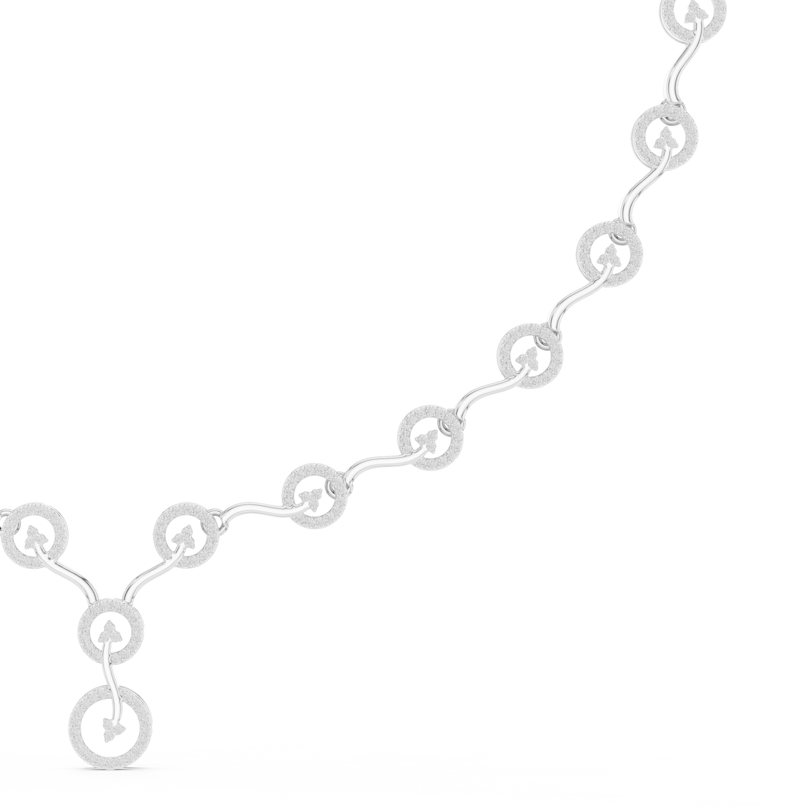 Diamond circle link necklace with flowing wave design