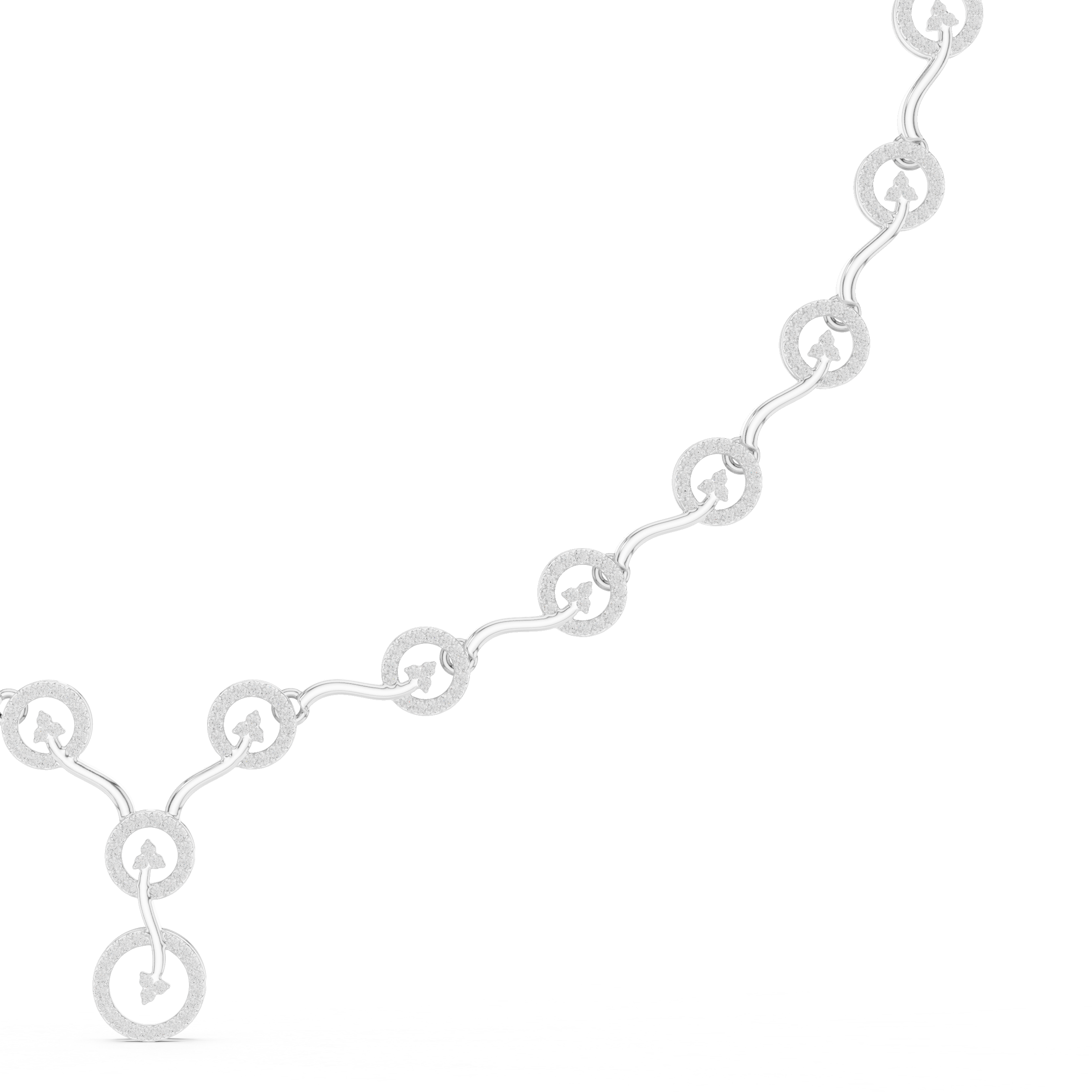 Diamond circle link necklace with flowing wave design