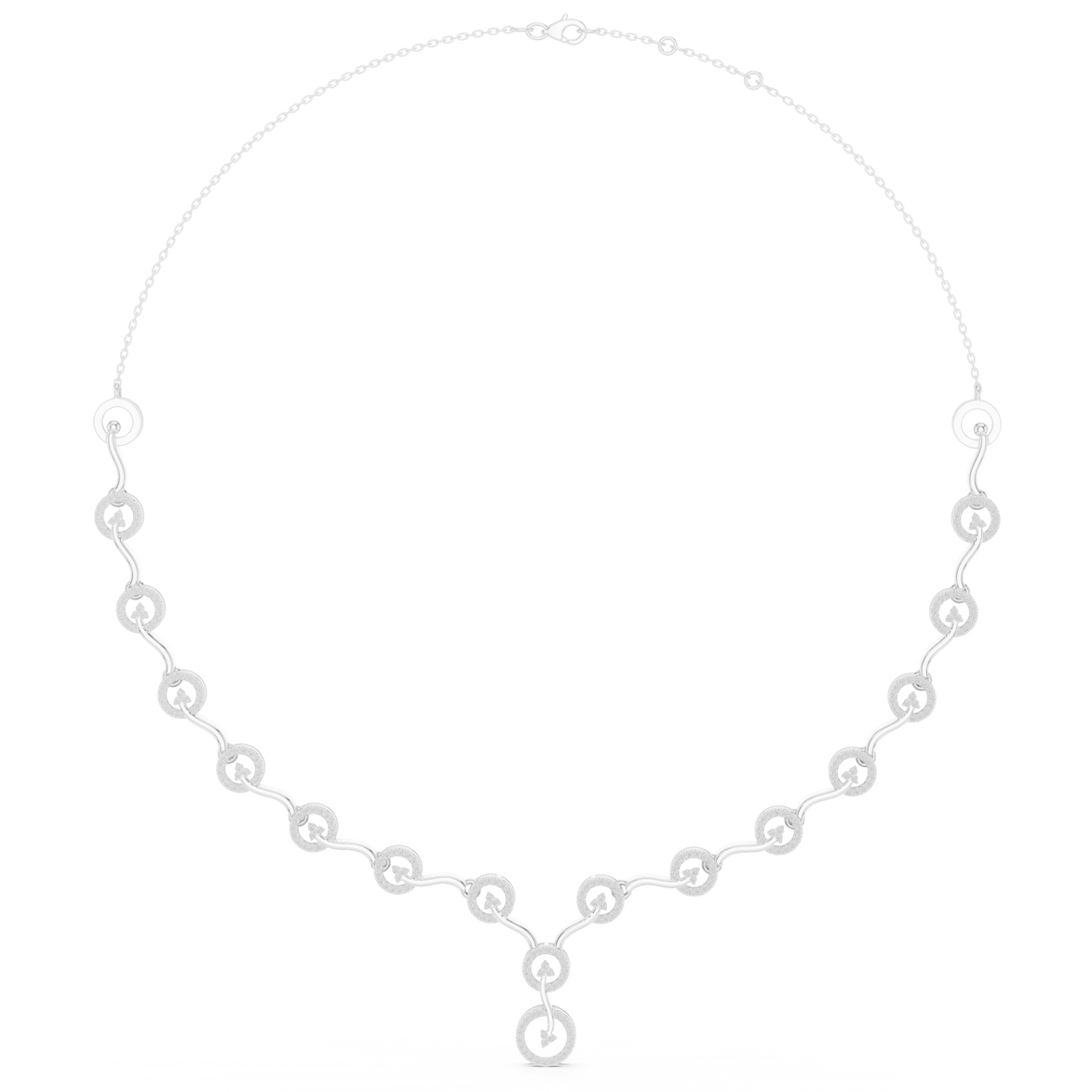 Diamond circle link necklace with flowing wave design