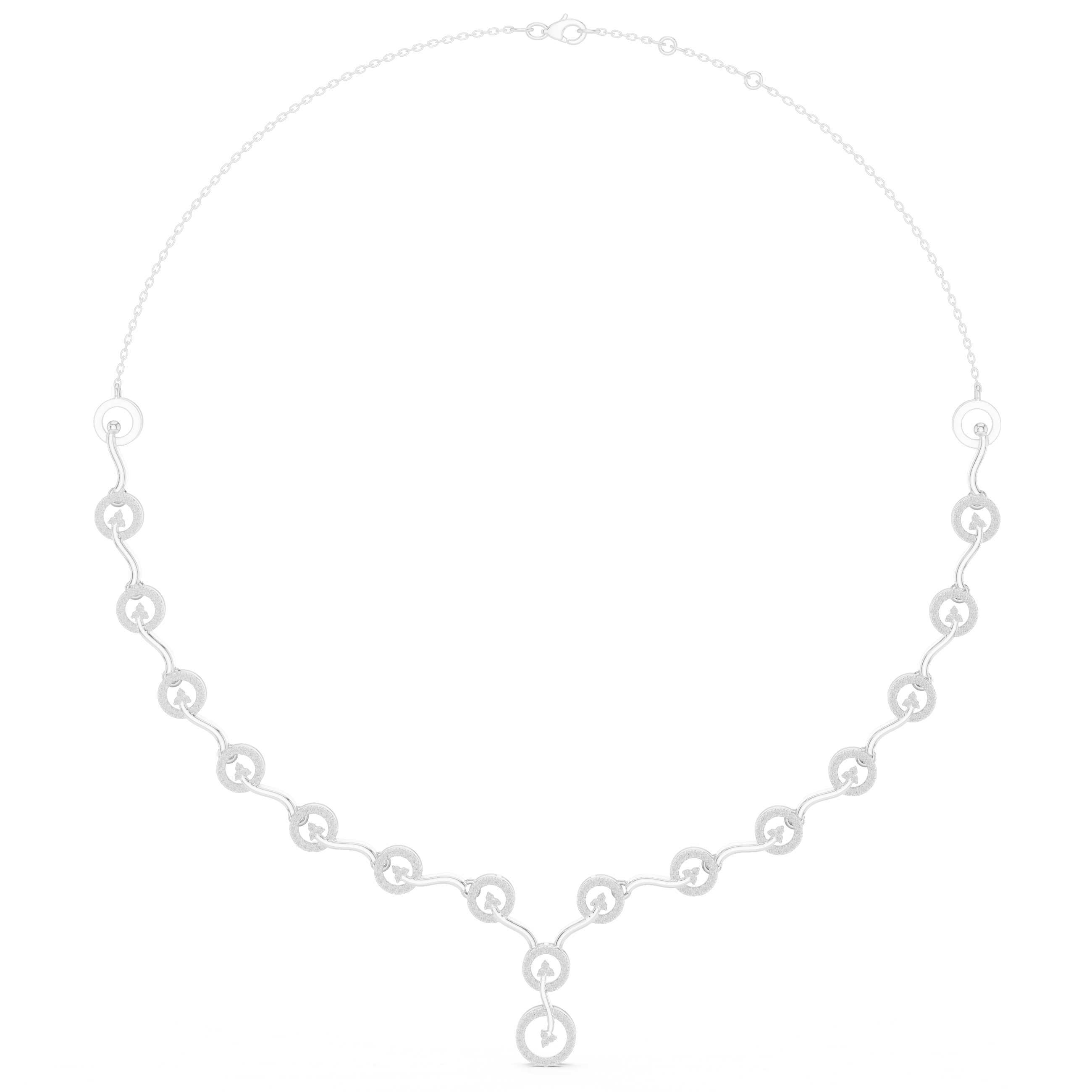 Diamond circle link necklace with flowing wave design