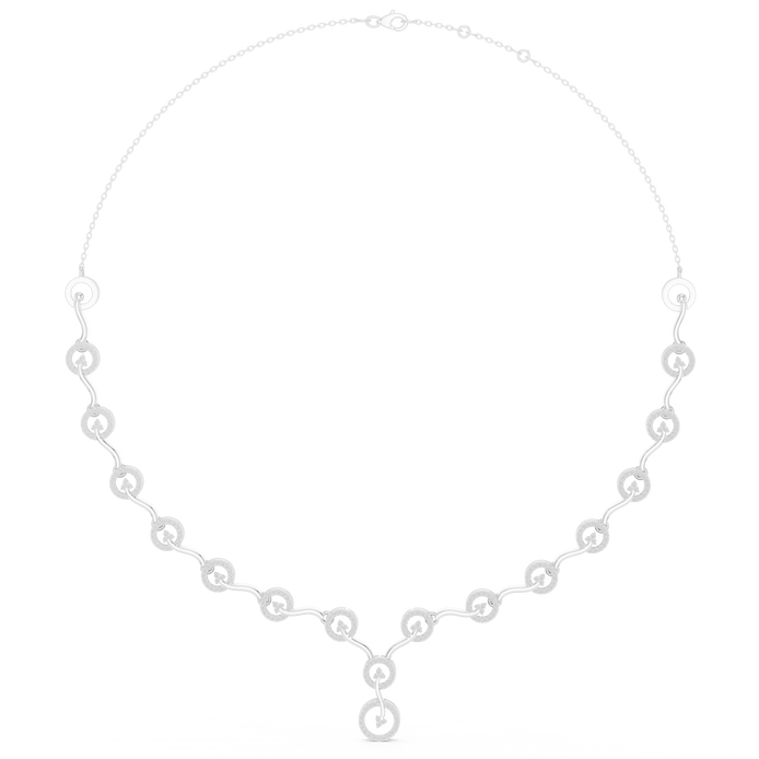 Diamond circle link necklace with flowing wave design